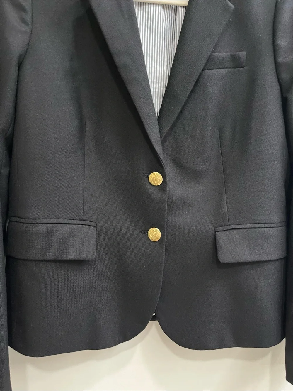 J.Crew Factory Original Schoolboy Black Blazer Gold Two Buttons Wool Blend 8